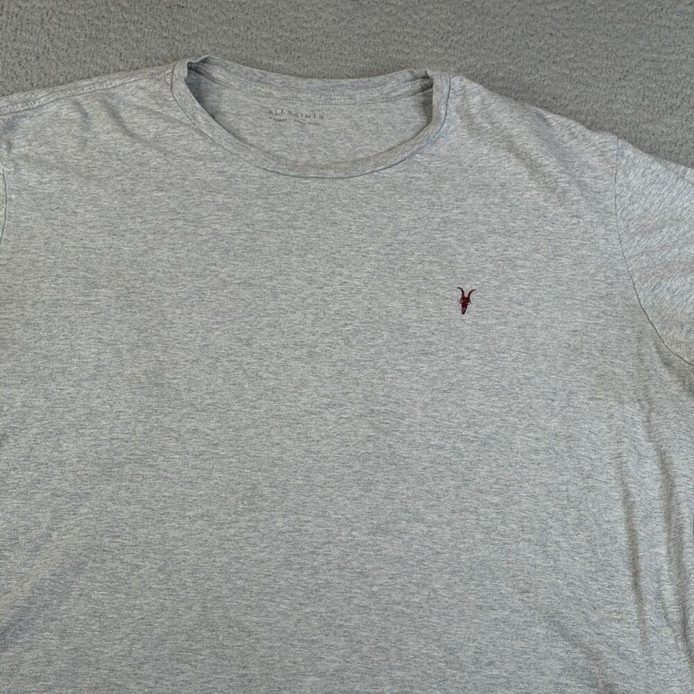 ALLSAINTS  T Shirt Mens XXL Gray Short Sleeve Streetwear Grunge Burgundy Logo